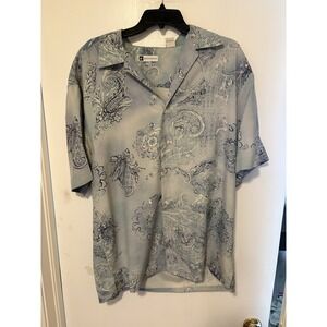 Bachrach Silk Button Up Short Sleeve Button Geometric Pattern Shirt Men's Size L